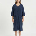 Anna-Kaci Women's Textured Knit Zip Front Nightgown with V Neckline Three Quarter Sleeves Relaxed Fit