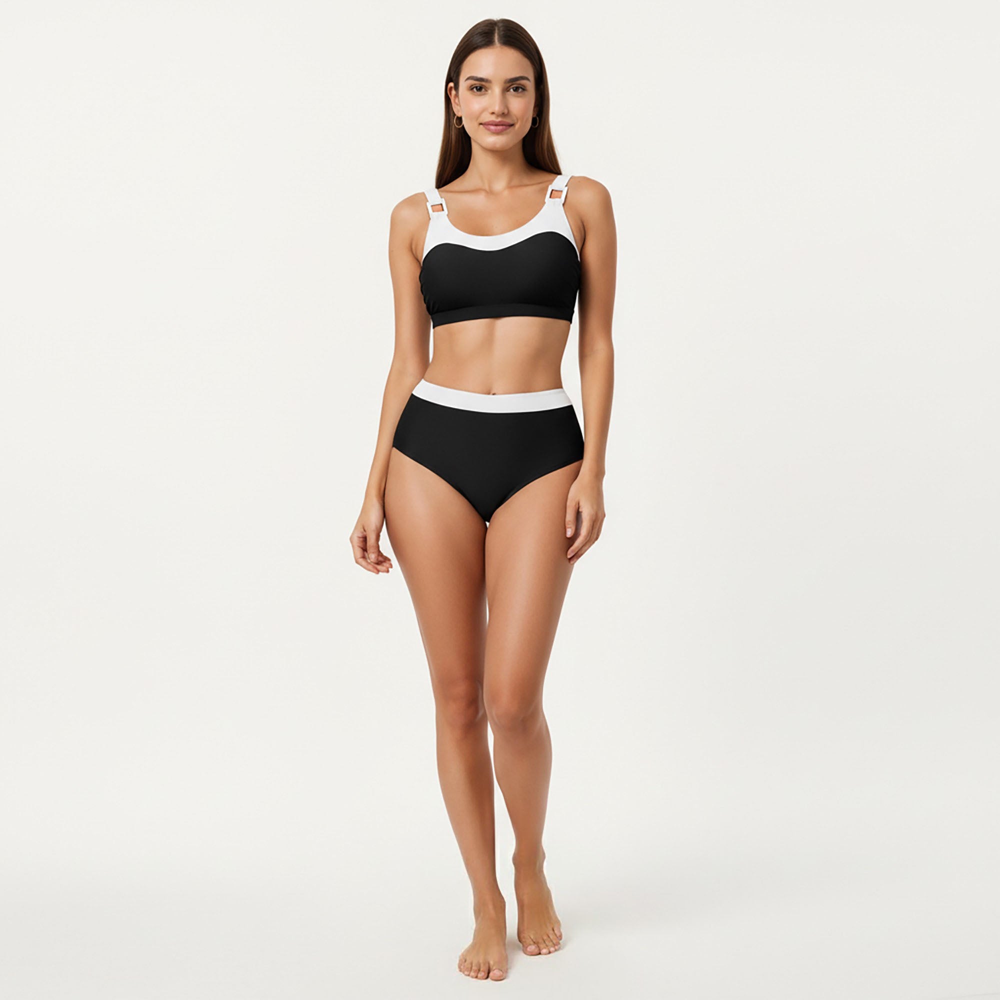Anna-Kaci Women's 2-Piece Set Color Block Bikini Top with High Waisted Bottom Swim Set