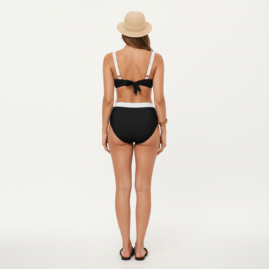 Anna-Kaci Women's 2-Piece Set Color Block Bikini Top with High Waisted Bottom Swim Set