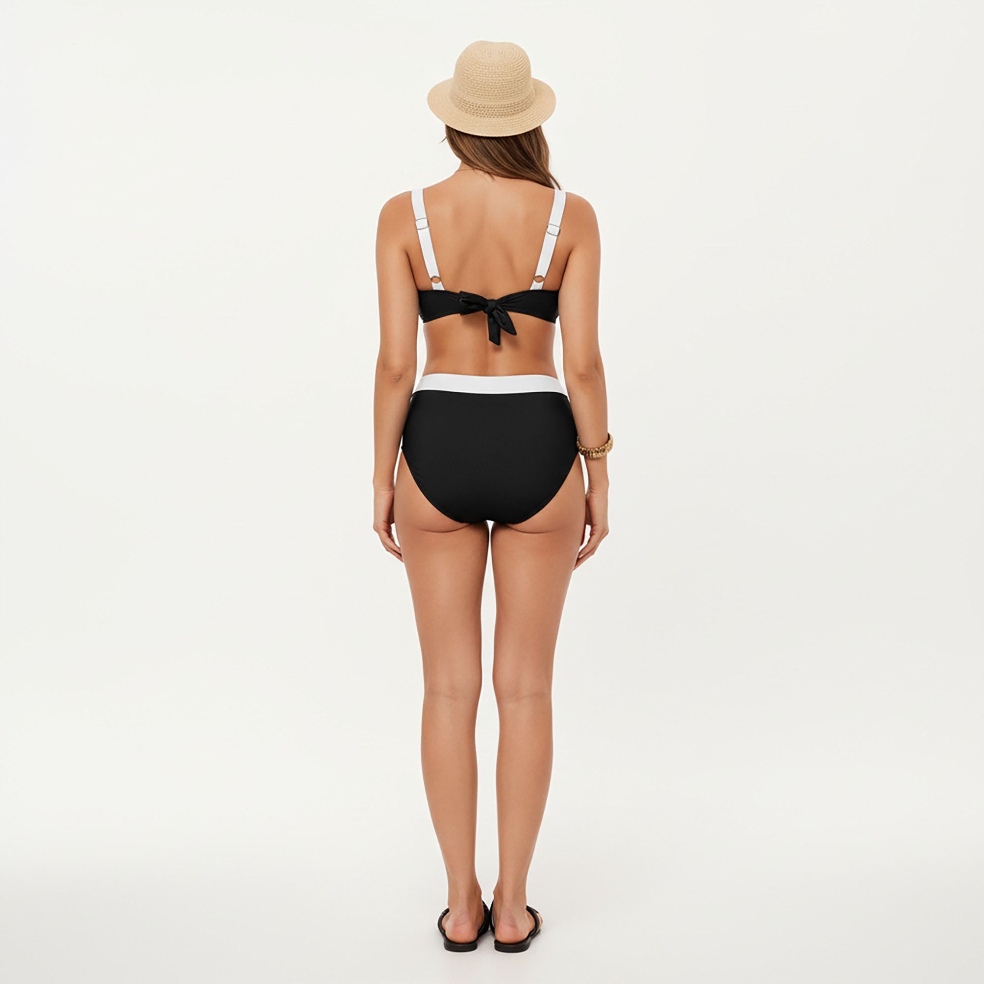 Anna-Kaci Women's 2-Piece Set Color Block Bikini Top with High Waisted Bottom Swim Set