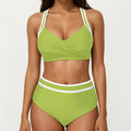 Anna-Kaci Women's 2-Piece Set Contrast Trim Bikini Top with High Waisted Bottom Swim Set