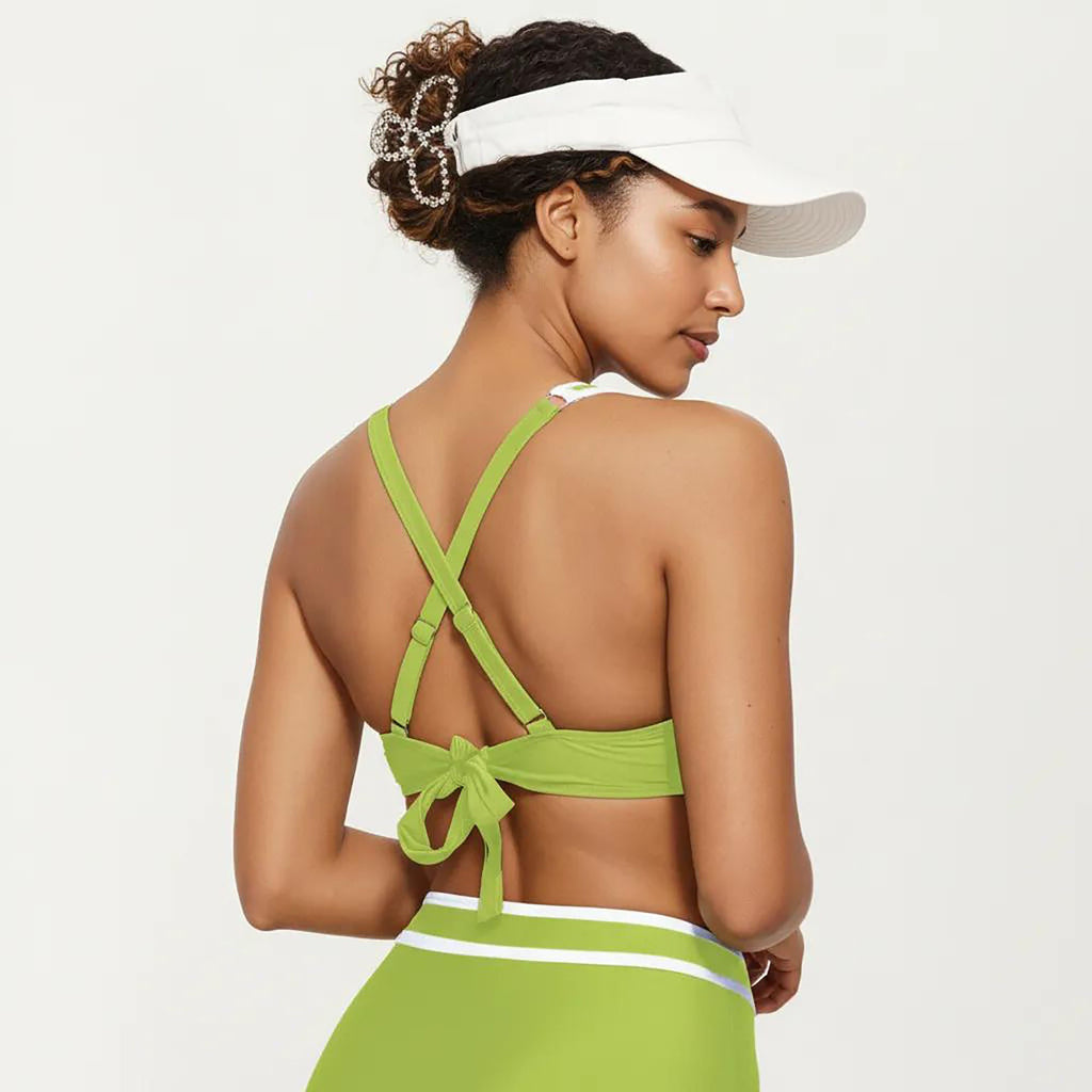 Anna-Kaci Women's 2-Piece Set Contrast Trim Bikini Top with High Waisted Bottom Swim Set
