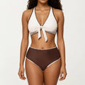 Anna-Kaci Women's 2-Piece Set Tie Front Bikini Top with Scalloped Trim and High Waisted Bottom