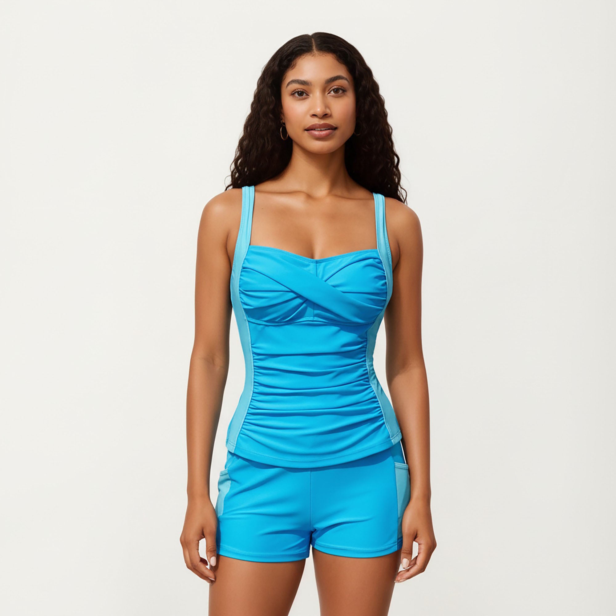 Anna-Kaci Women's 2-Piece Set Color Block Tankini Top with Boyshort Bottom Swim Set