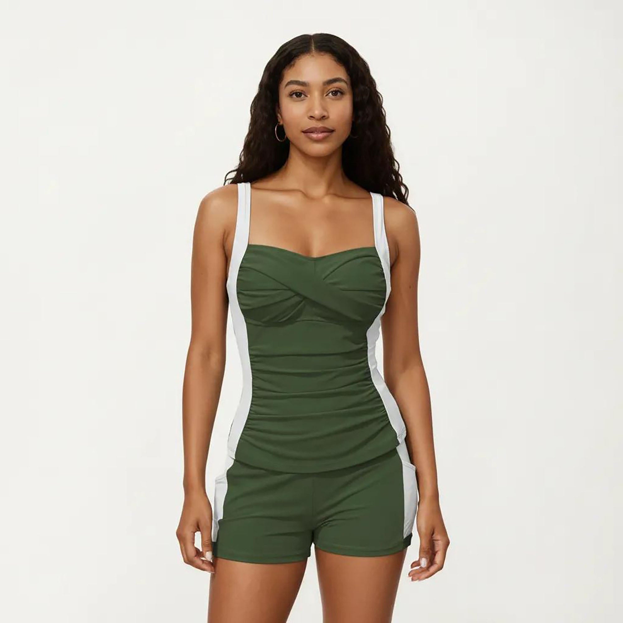 Anna-Kaci Women's 2-Piece Set Color Block Tankini Top with Boyshort Bottom Swim Set