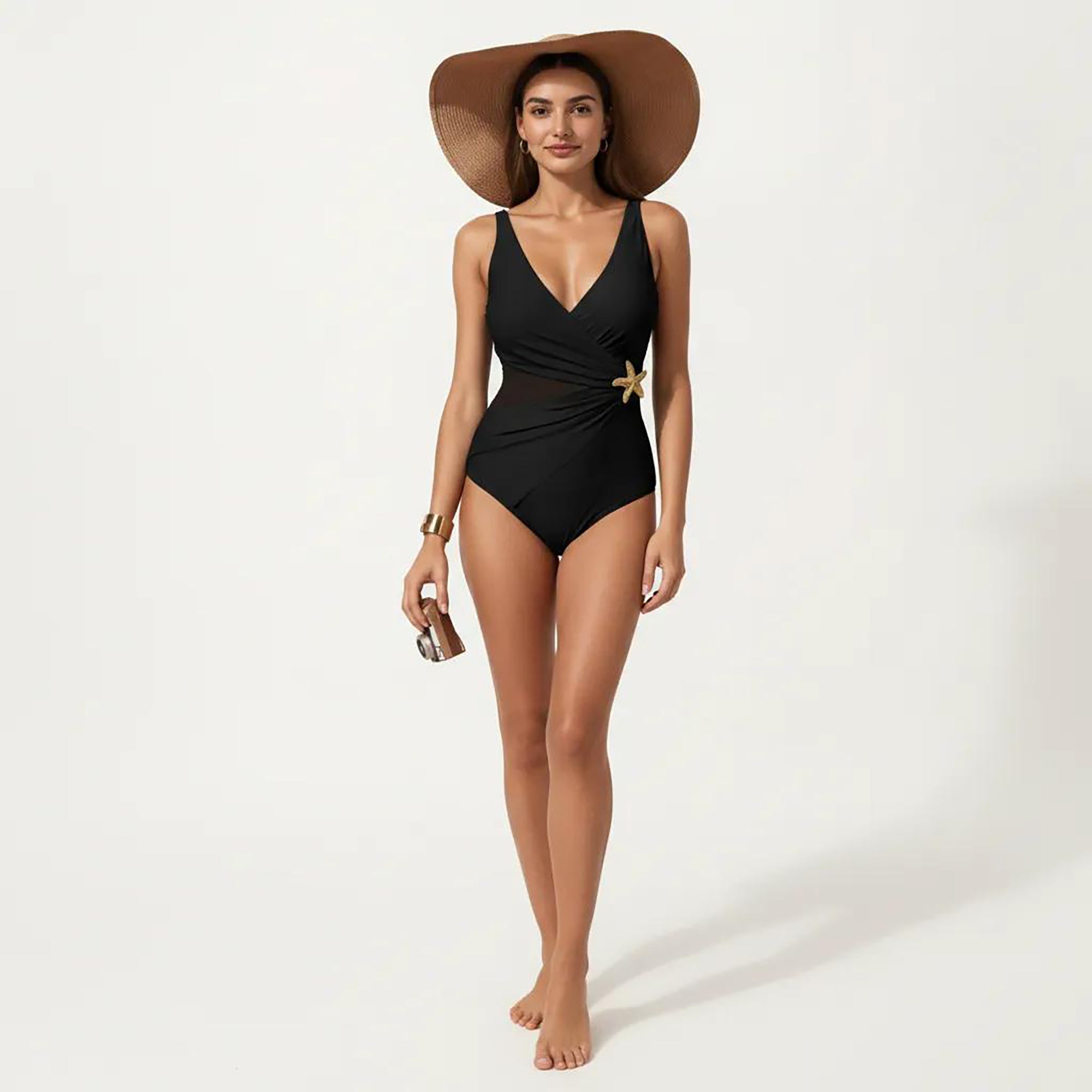 Anna-Kaci Women's Color Block Wrap One Piece Swimsuit with Starfish Detail and Sculpted Fit