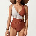Anna-Kaci Women's Color Block Wrap One Piece Swimsuit with Starfish Detail and Sculpted Fit