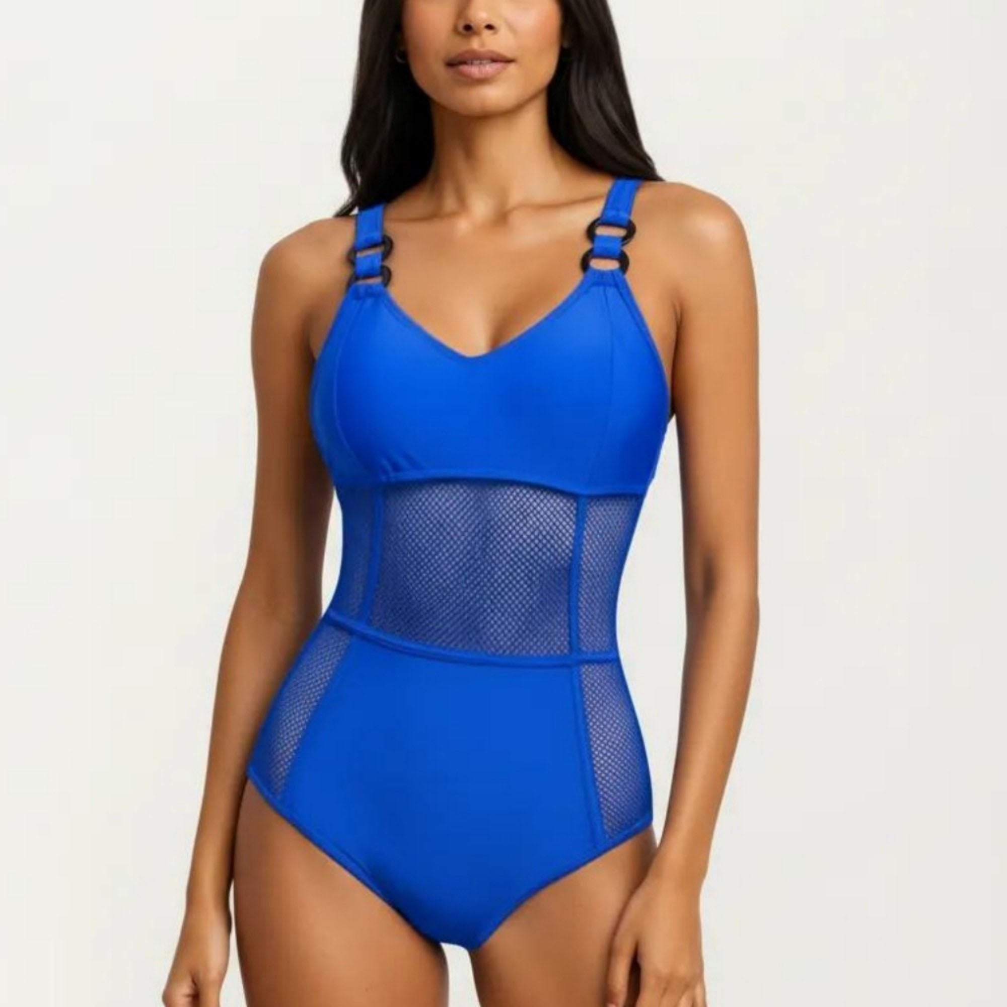 Anna-Kaci Women's Mesh Panel One Piece Swimsuit with Ring Strap Detail and Sculpted Fit