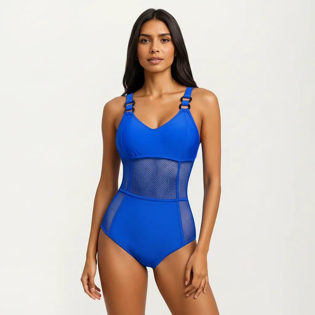 Anna-Kaci Women's Mesh Panel One Piece Swimsuit with Ring Strap Detail and Sculpted Fit