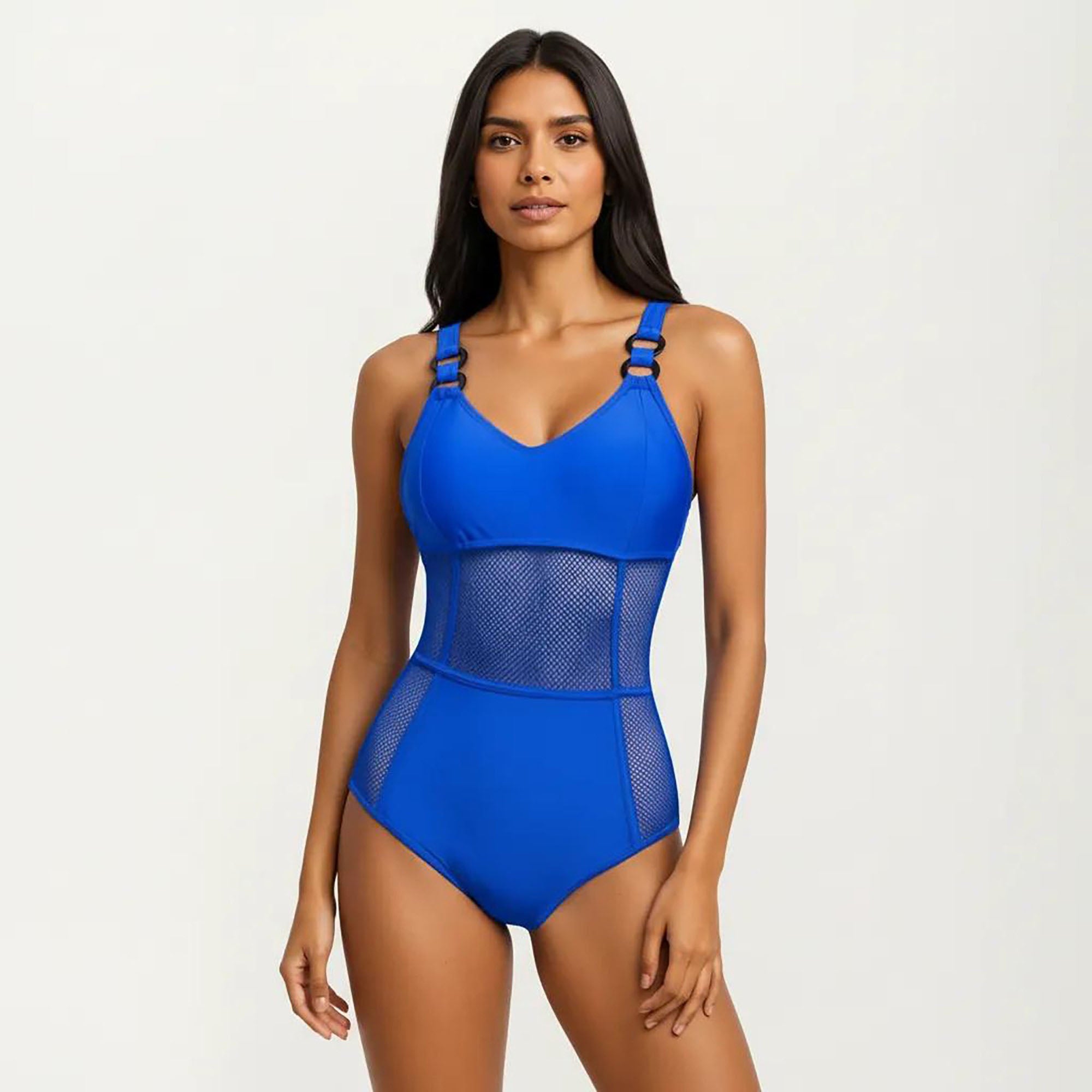 Anna-Kaci Women's Mesh Panel One Piece Swimsuit with Ring Strap Detail and Sculpted Fit