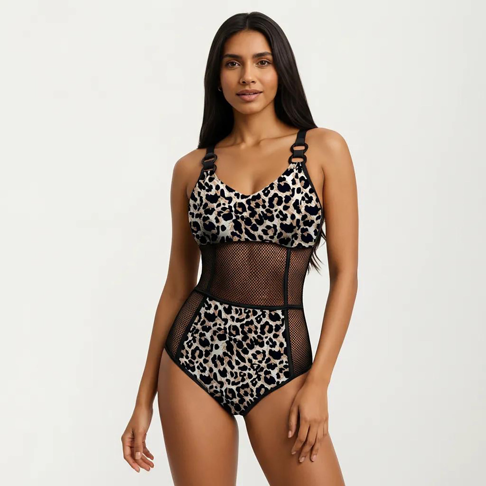 Anna-Kaci Women's Mesh Panel One Piece Swimsuit with Ring Strap Detail and Sculpted Fit
