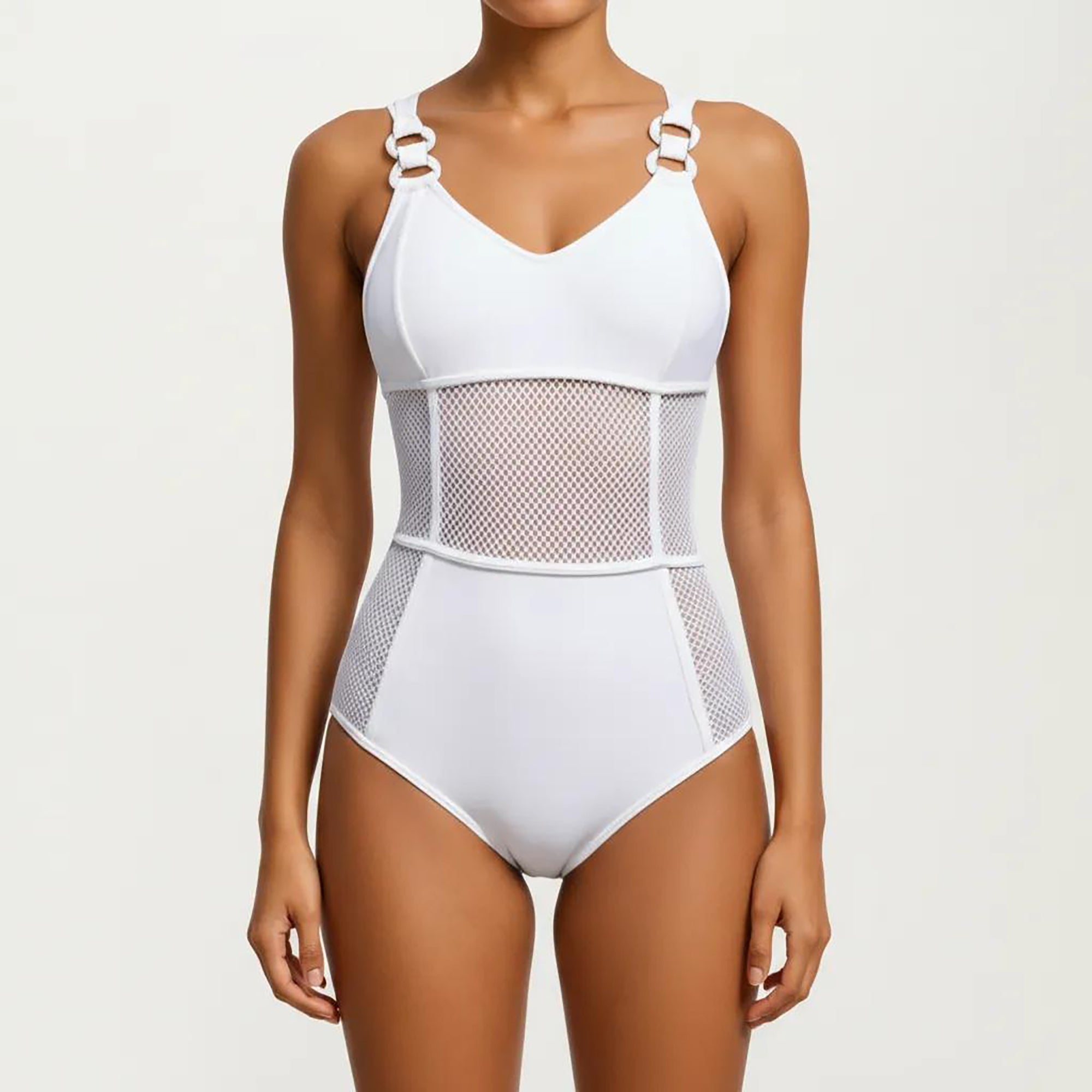 Anna-Kaci Women's Mesh Panel One Piece Swimsuit with Ring Strap Detail and Sculpted Fit
