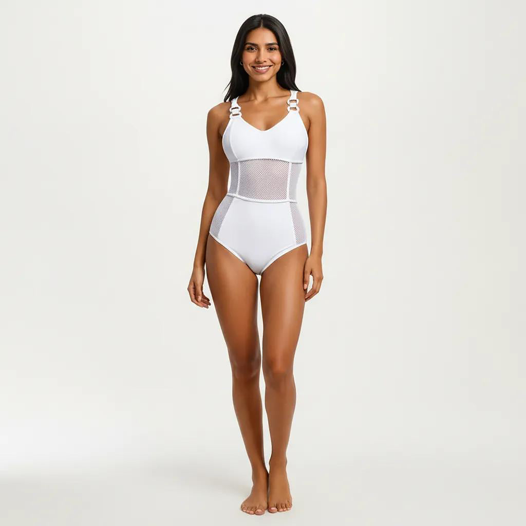 Anna-Kaci Women's Mesh Panel One Piece Swimsuit with Ring Strap Detail and Sculpted Fit