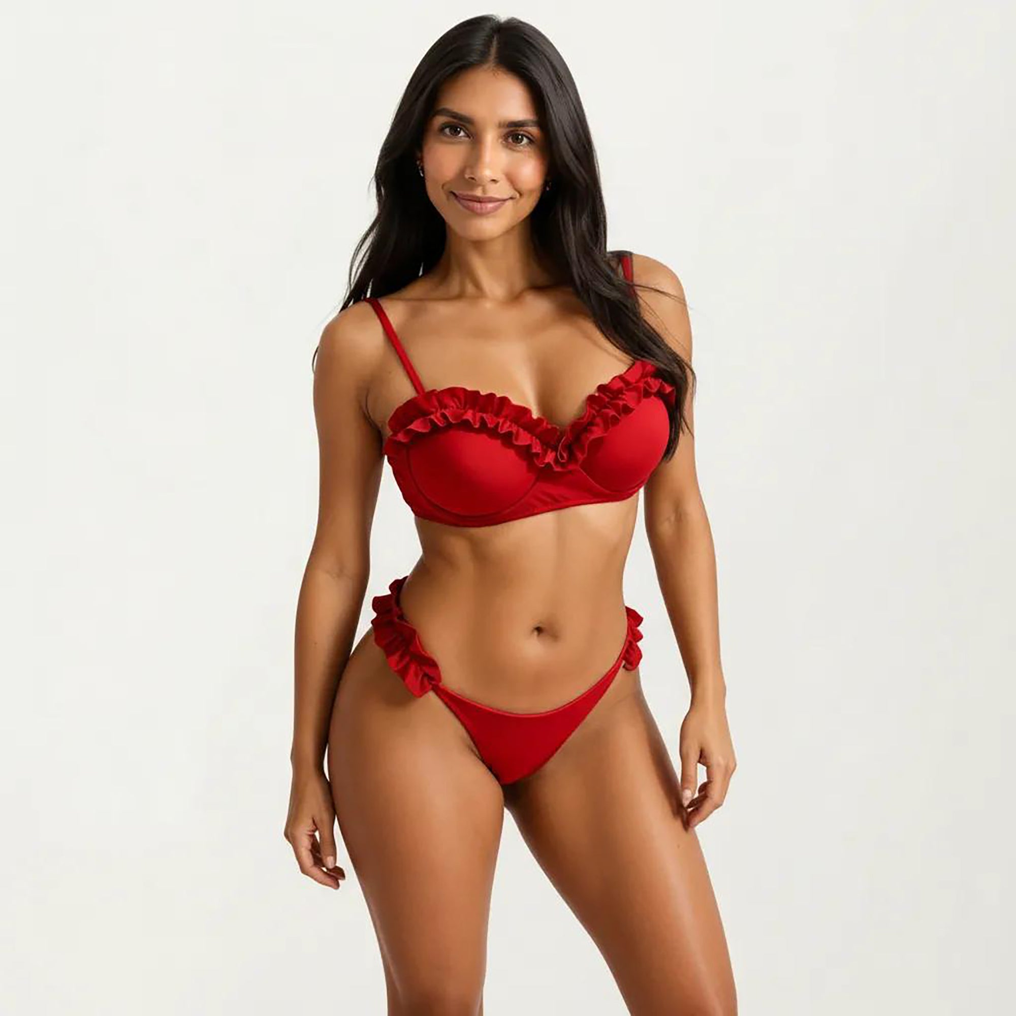Anna-Kaci Women's 2-Piece Set Ruffle Trim Bikini with Underwire Top and High Cut Bottom