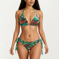 Anna-Kaci Women's 2-Piece Halter Bikini Set with Tropical Print and Tie Side Bottom