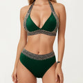 Anna-Kaci Women's 2-Piece High Waisted Bikini Set with Halter Top and Textured Trim Detail