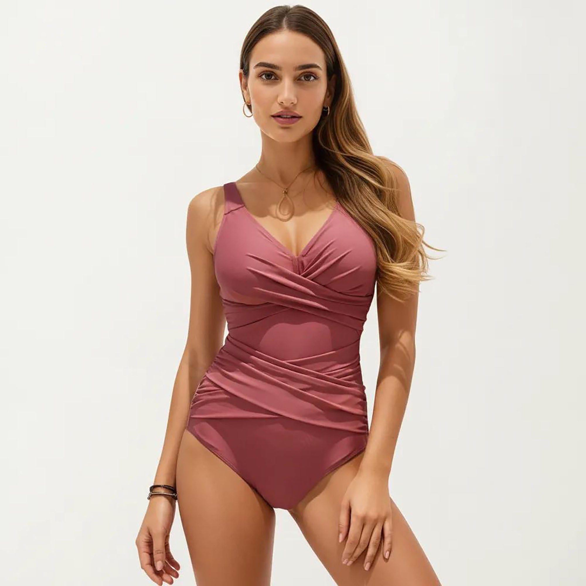 Anna-Kaci Women's One Piece Swimsuit with Surplice V Neck and Ruched Crossover Waist Detail