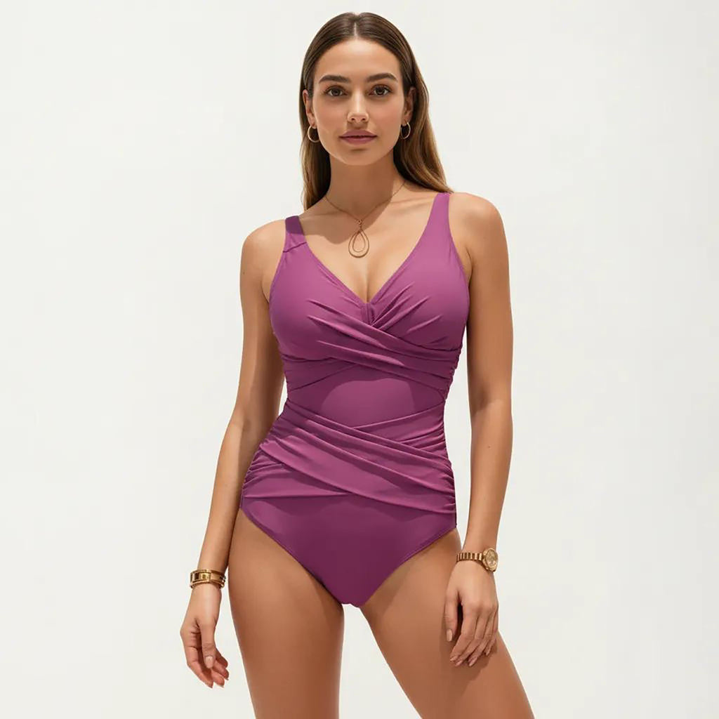 Anna-Kaci Women's One Piece Swimsuit with Surplice V Neck and Ruched Crossover Waist Detail