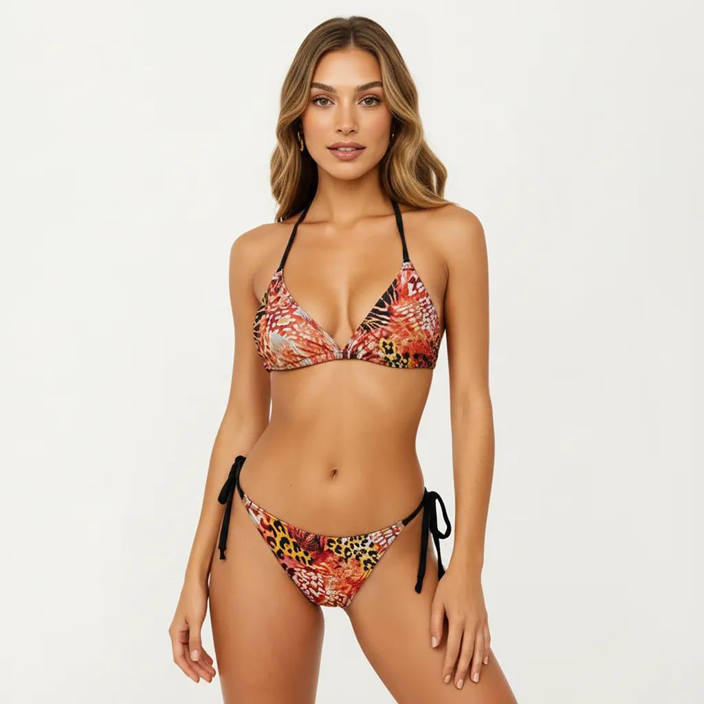Anna-Kaci Women's 2-Piece Printed Triangle Bikini Set with Adjustable Straps and Side Tie Bottom