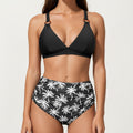Anna-Kaci Women's 2-Piece High Waisted Bikini Set with Ring Strap Top and Palm Print Bottom