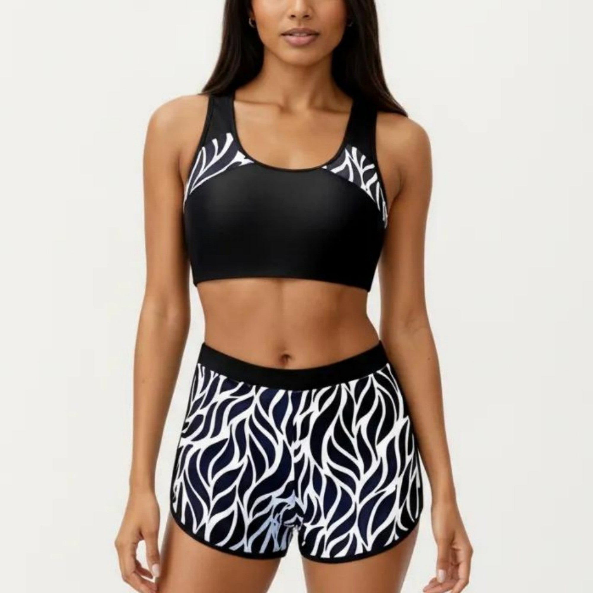 Anna-Kaci Women's 2-Piece Sport Bikini Set with Scoop Neck Crop Top and Printed Swim Shorts