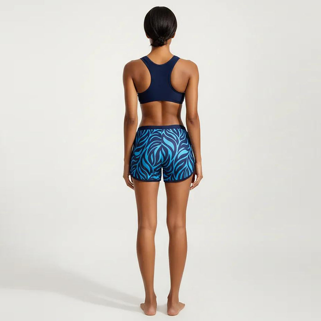 Anna-Kaci Women's 2-Piece Sport Bikini Set with Scoop Neck Crop Top and Printed Swim Shorts