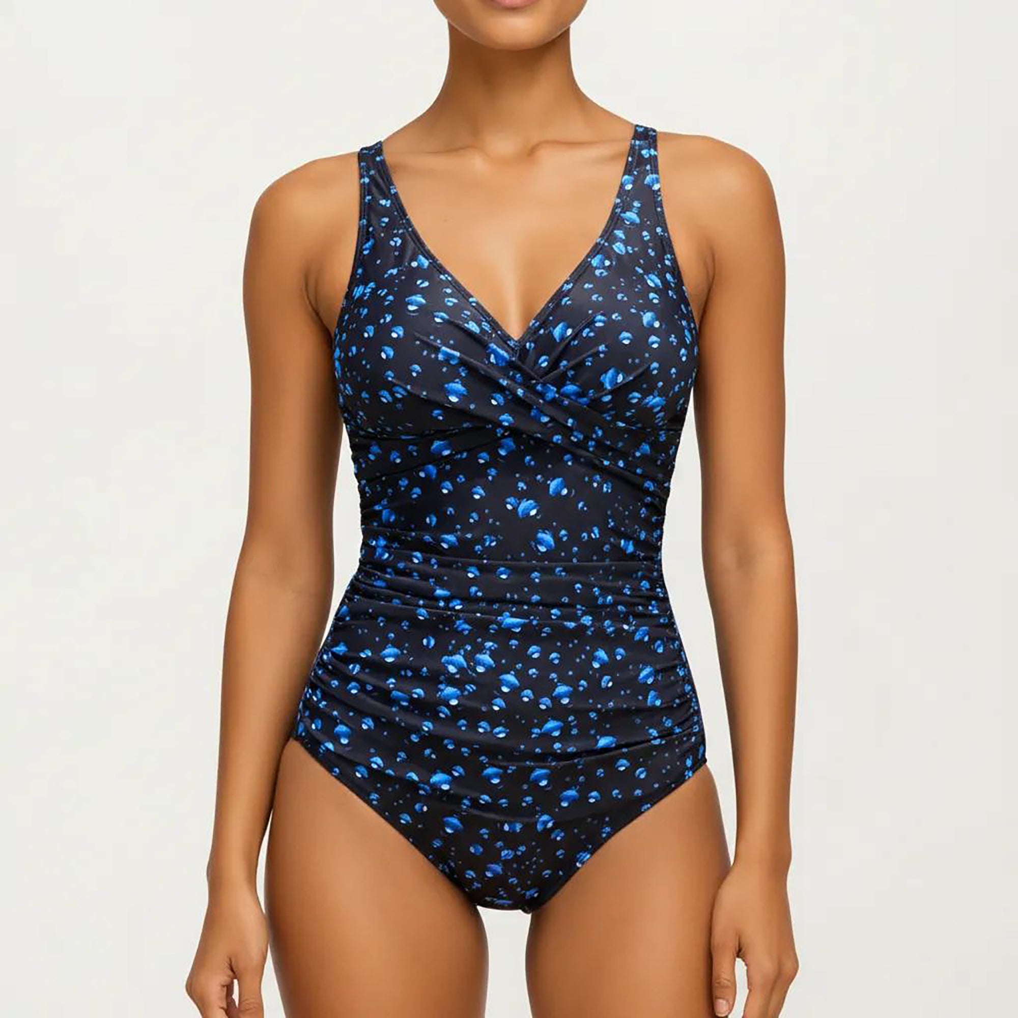 Anna-Kaci Women's Floral Print One Piece Swimsuit with Surplice V Neckline and Ruched Waist Detail