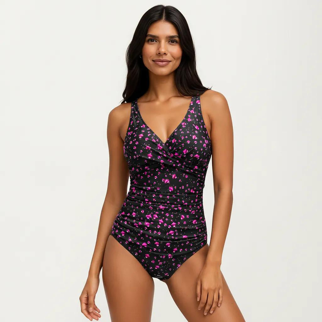 Anna-Kaci Women's Floral Print One Piece Swimsuit with Surplice V Neckline and Ruched Waist Detail