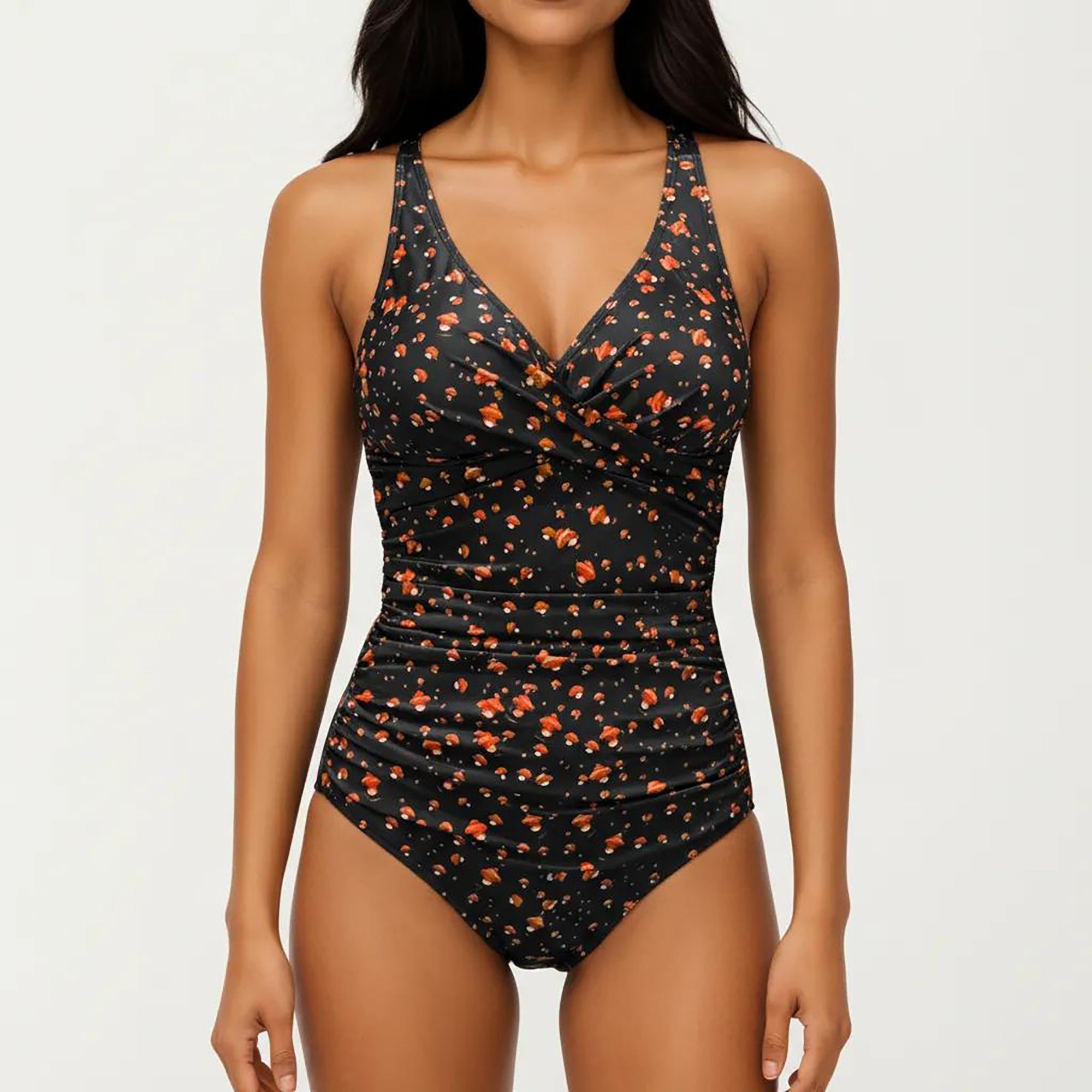 Anna-Kaci Women's Floral Print One Piece Swimsuit with Surplice V Neckline and Ruched Waist Detail