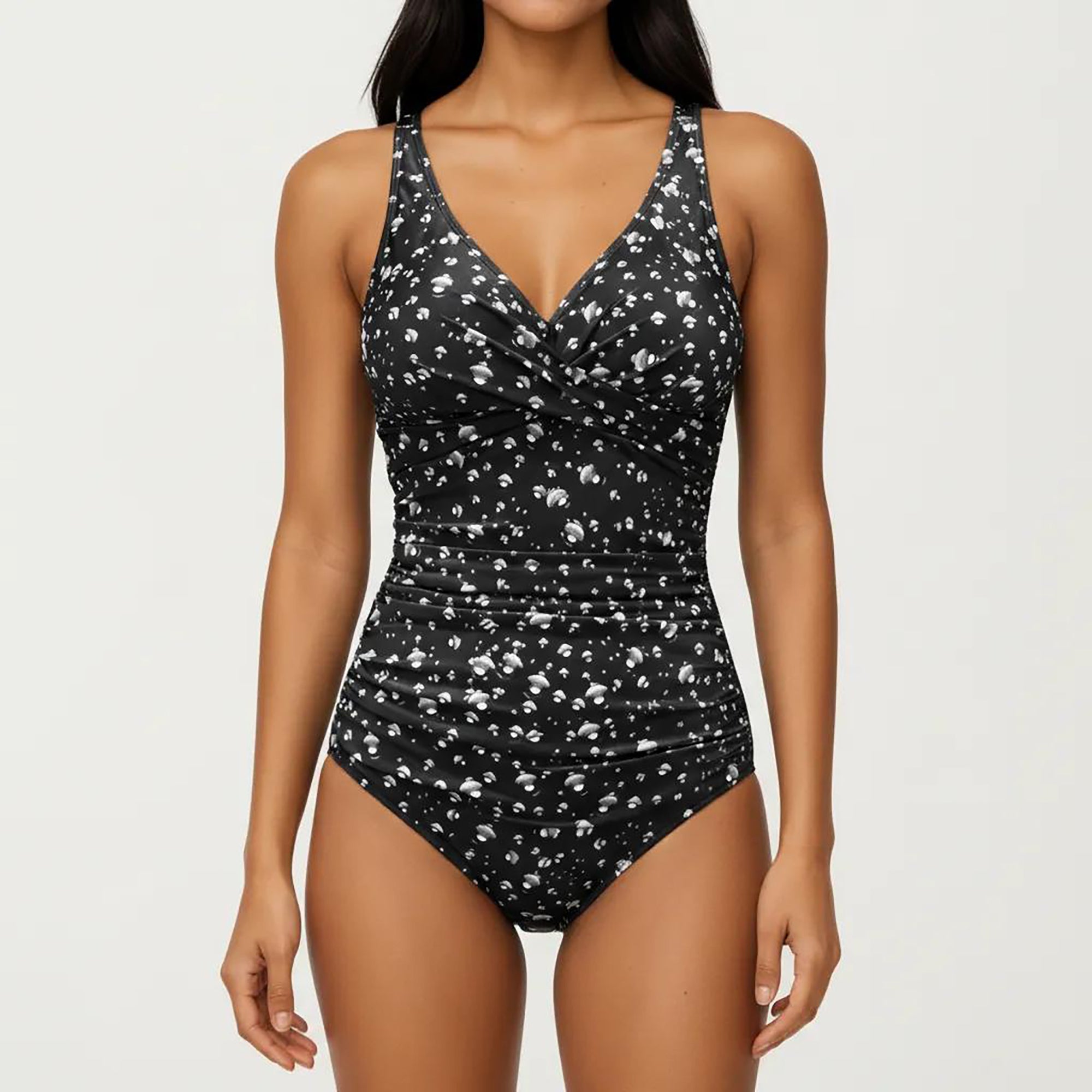 Anna-Kaci Women's Floral Print One Piece Swimsuit with Surplice V Neckline and Ruched Waist Detail