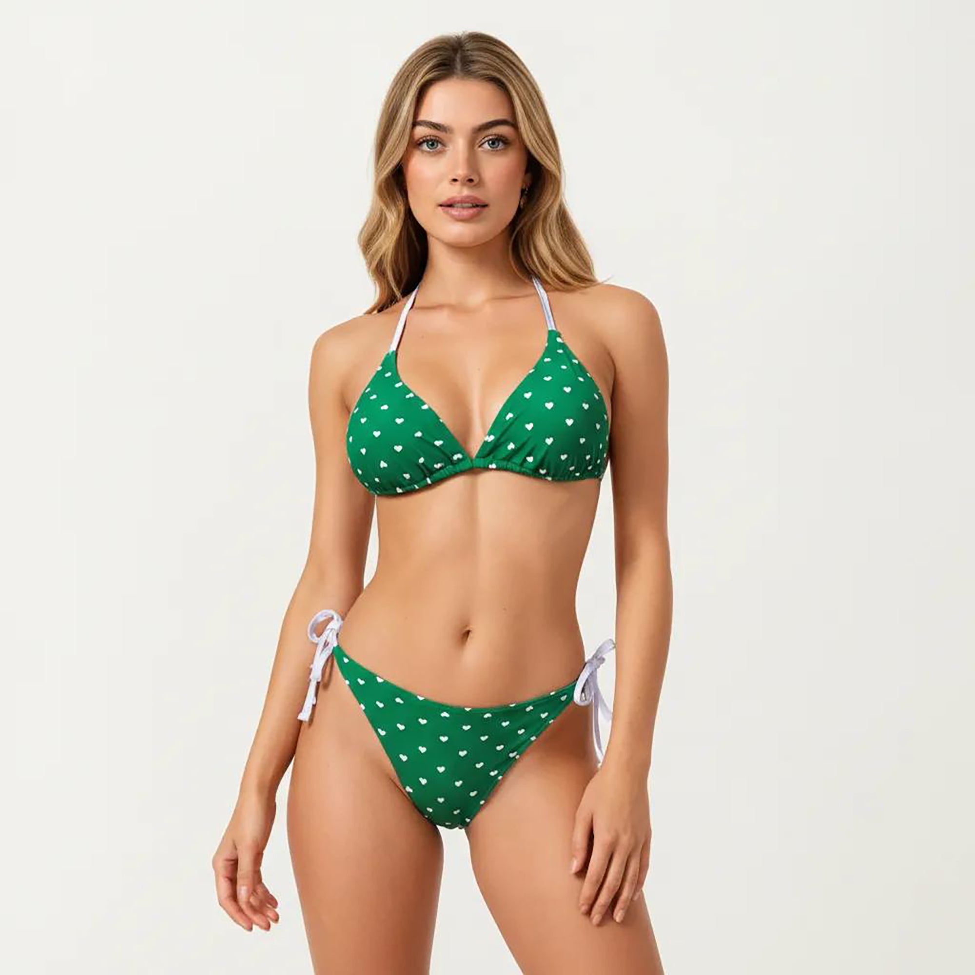 Anna-Kaci Women's 2-Piece Heart Print Triangle Bikini Set with Adjustable Straps and Side Tie Bottom