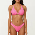 Anna-Kaci Women's 2-Piece Ribbed Triangle Bikini Set with Halter Top and High Cut Bottom