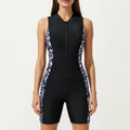 Anna-Kaci Women's One Piece Swim Romper with Half Zip Front and Printed Side Panel Design