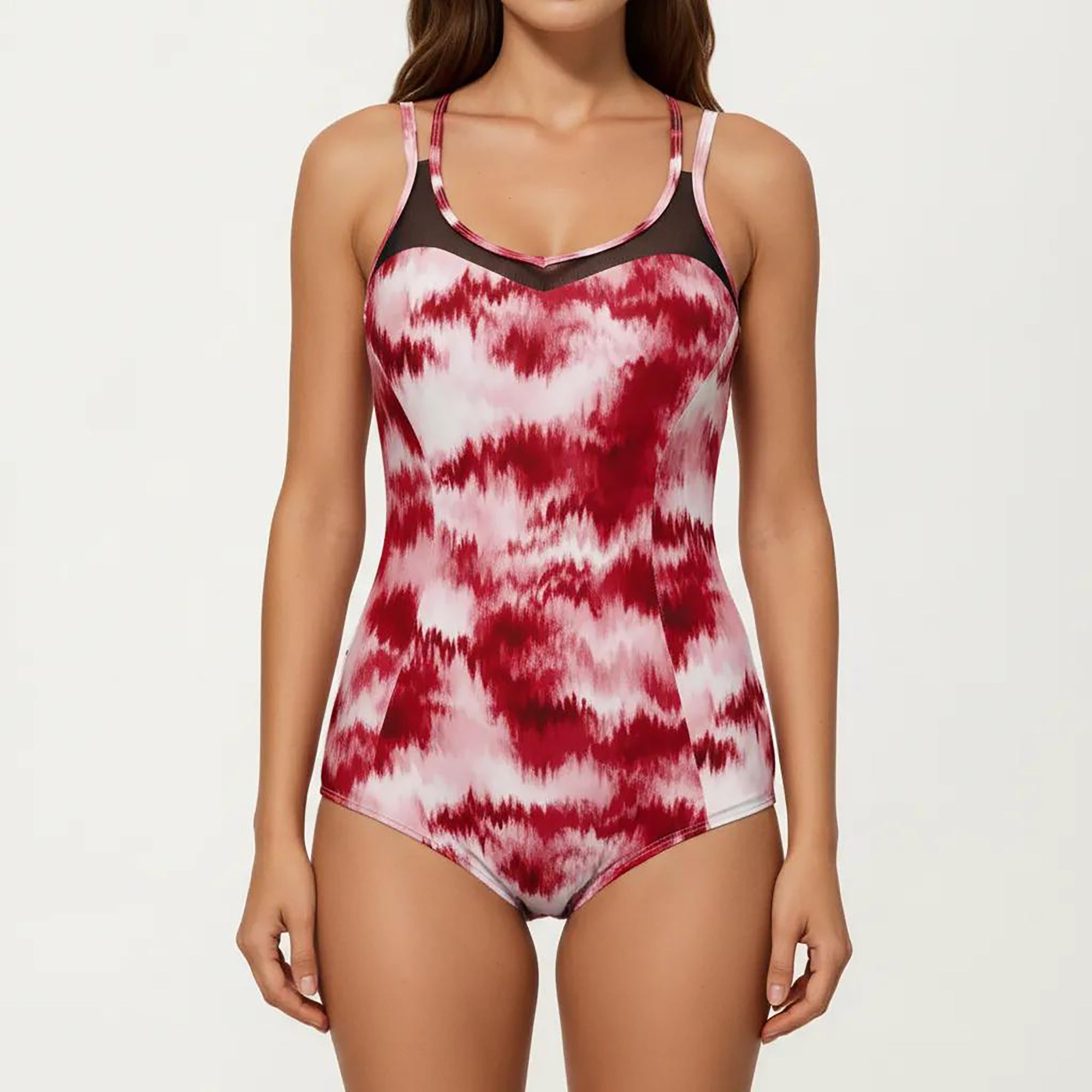 Anna-Kaci Women's Tie Dye One Piece Swimsuit with Mesh Sweetheart Neckline and Racerback Straps