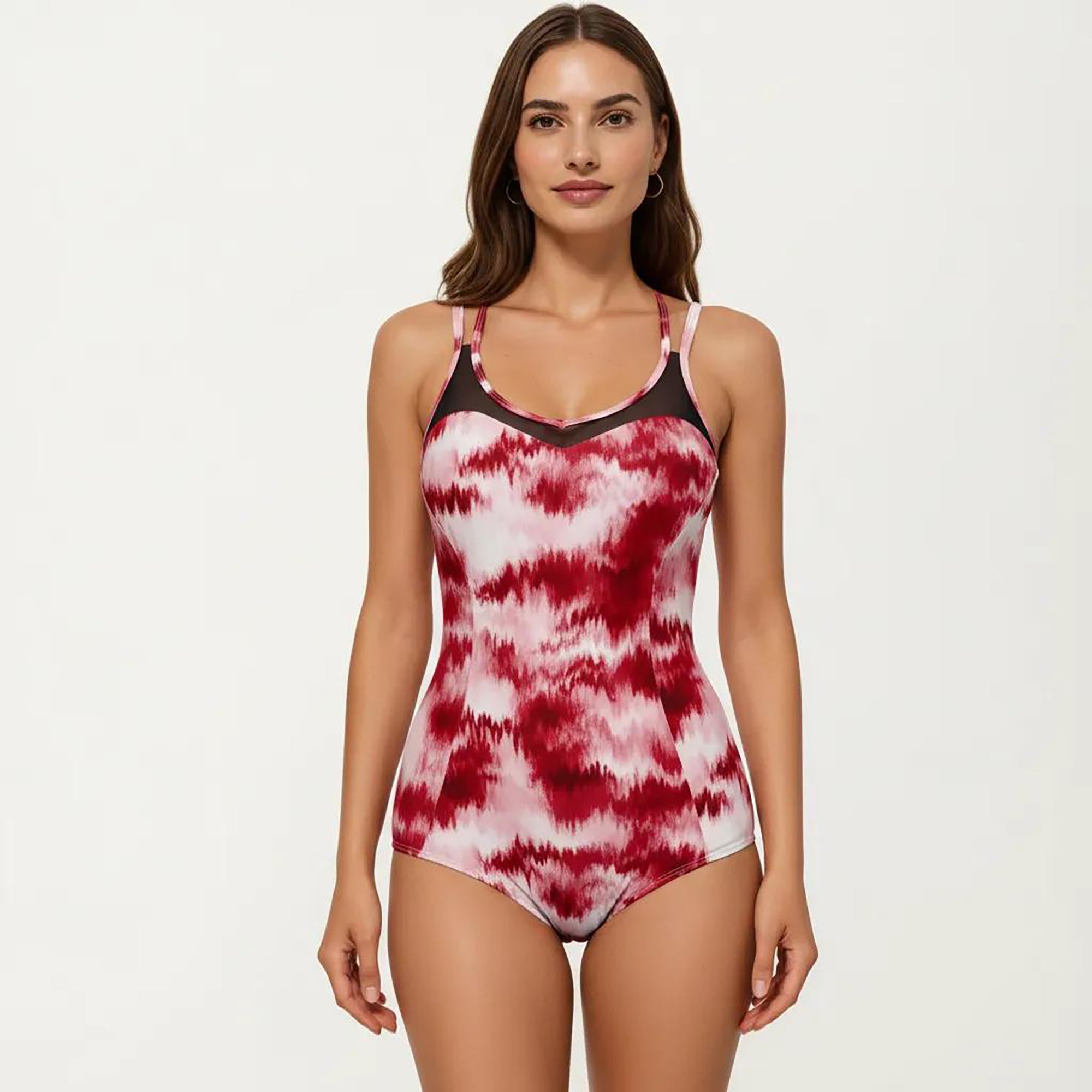 Anna-Kaci Women's Tie Dye One Piece Swimsuit with Mesh Sweetheart Neckline and Racerback Straps