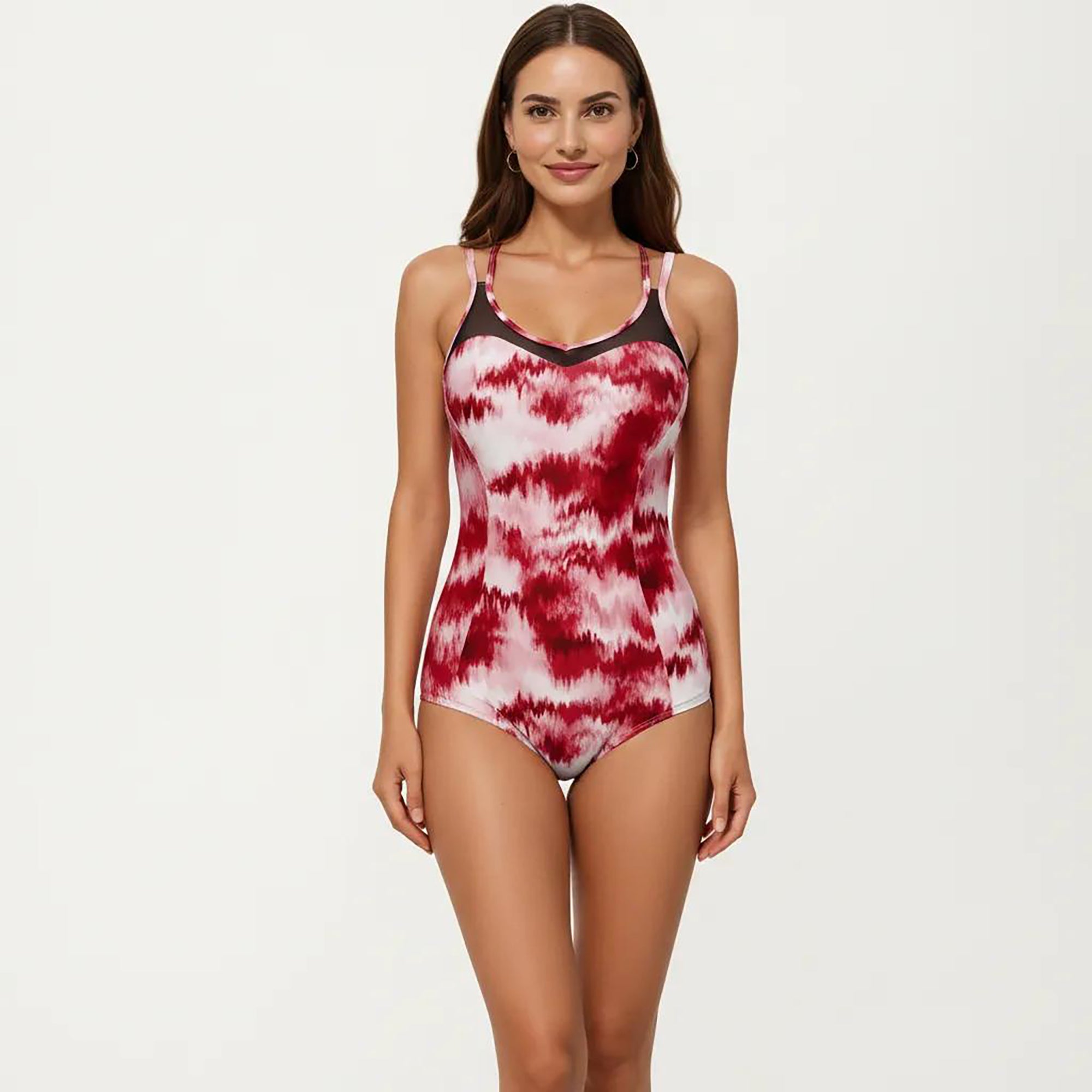 Anna-Kaci Women's Tie Dye One Piece Swimsuit with Mesh Sweetheart Neckline and Racerback Straps