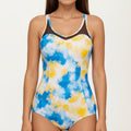 Anna-Kaci Women's Tie Dye One Piece Swimsuit with Mesh Sweetheart Neckline and Racerback Straps