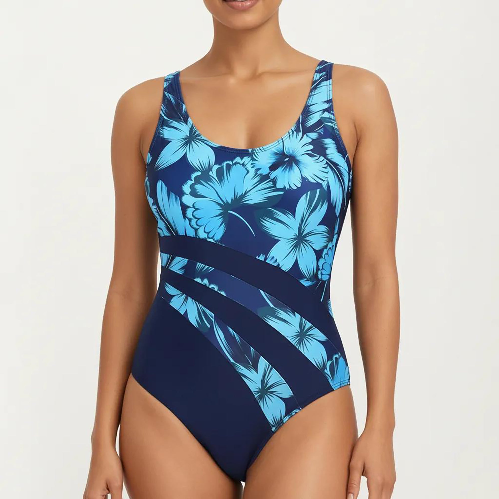 Anna-Kaci Women's Floral Print One Piece Swimsuit with Asymmetrical Colorblock Panel Design