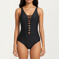 Anna-Kaci Women's Lace-Up Front One Piece Swimsuit with Deep V Neck and Wide Straps