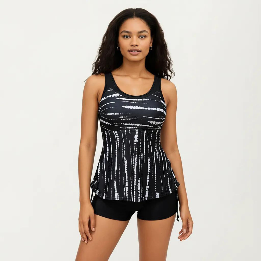 Anna-Kaci Women's 2-Piece Tankini Swim Set with Printed Sleeveless Top and Swim Shorts