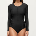 Anna-Kaci Women's Long Sleeve Zip Front One Piece Swimsuit with Ruched Side Panels