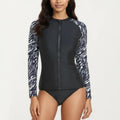 Anna-Kaci Women's 2-Piece Long Sleeve Zip Front Rash Guard Swimsuit with Printed Sleeves