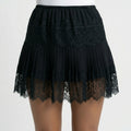 Anna-Kaci Women's Mini Skirt with Elastic Waist Pleated Design and Lace Trim Lightweight Summer Casual Skirt