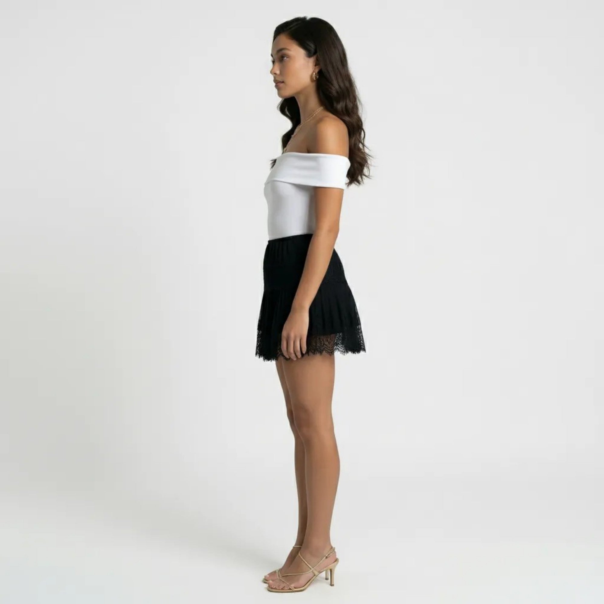 Anna-Kaci Women's Mini Skirt with Elastic Waist Pleated Design and Lace Trim Lightweight Summer Casual Skirt