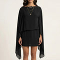 Anna-Kaci Women's Mini Dress with Sheer Draped Long Sleeves and Fitted Skirt Elegant Party Outfit
