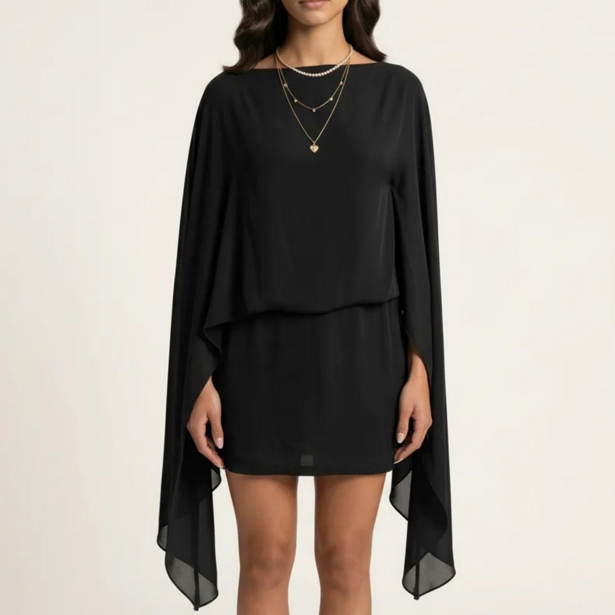 Anna-Kaci Women's Mini Dress with Sheer Draped Long Sleeves and Fitted Skirt Elegant Party Outfit