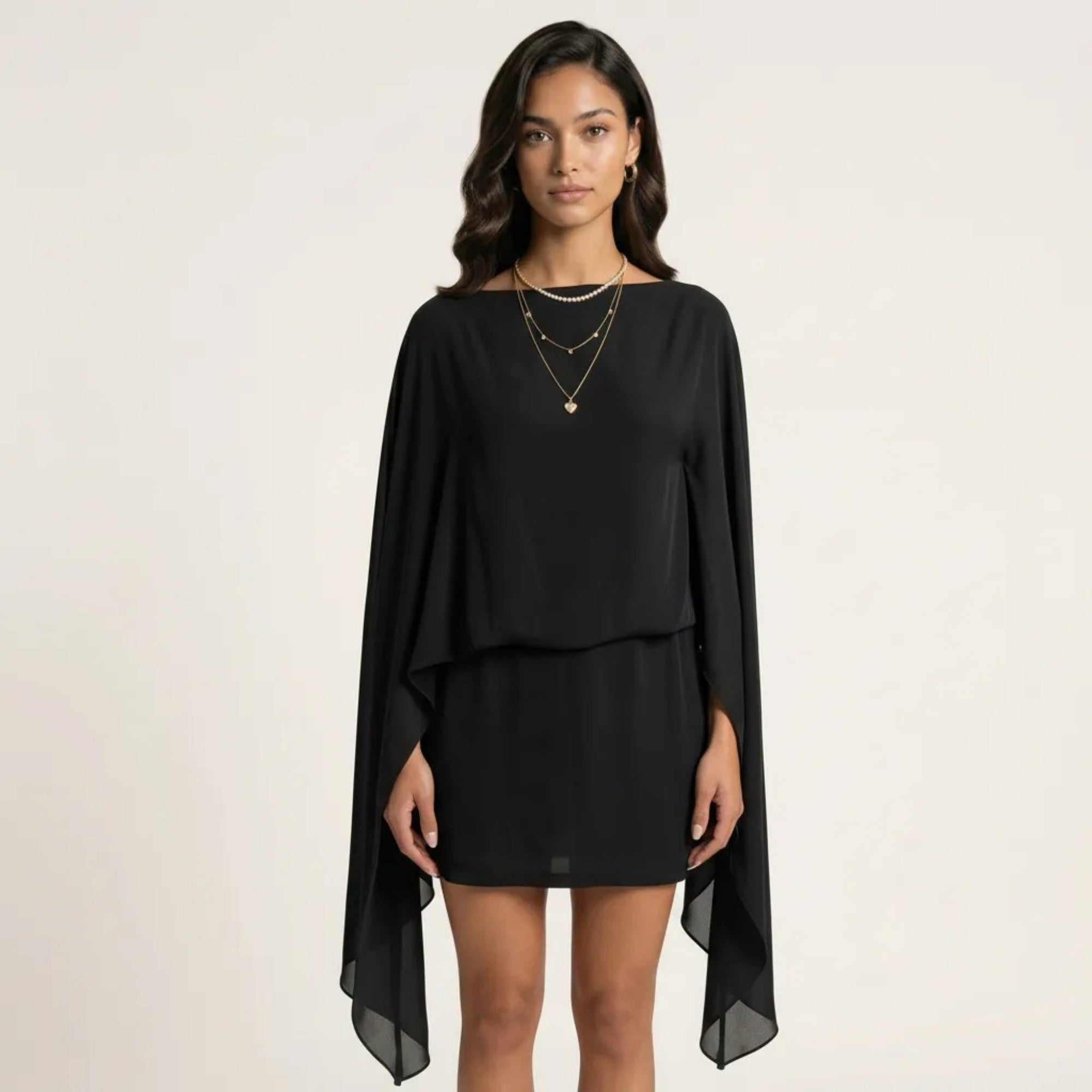 Anna-Kaci Women's Mini Dress with Sheer Draped Long Sleeves and Fitted Skirt Elegant Party Outfit