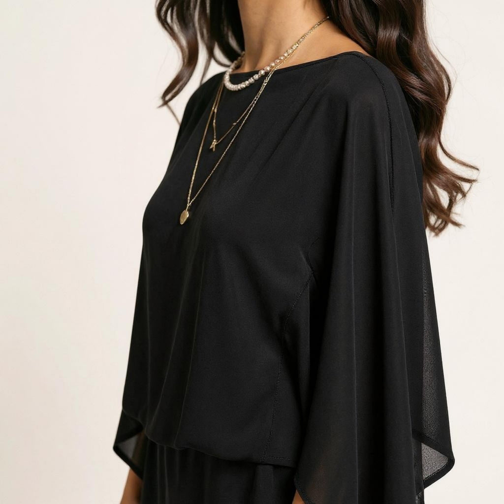 Anna-Kaci Women's Mini Dress with Sheer Draped Long Sleeves and Fitted Skirt Elegant Party Outfit