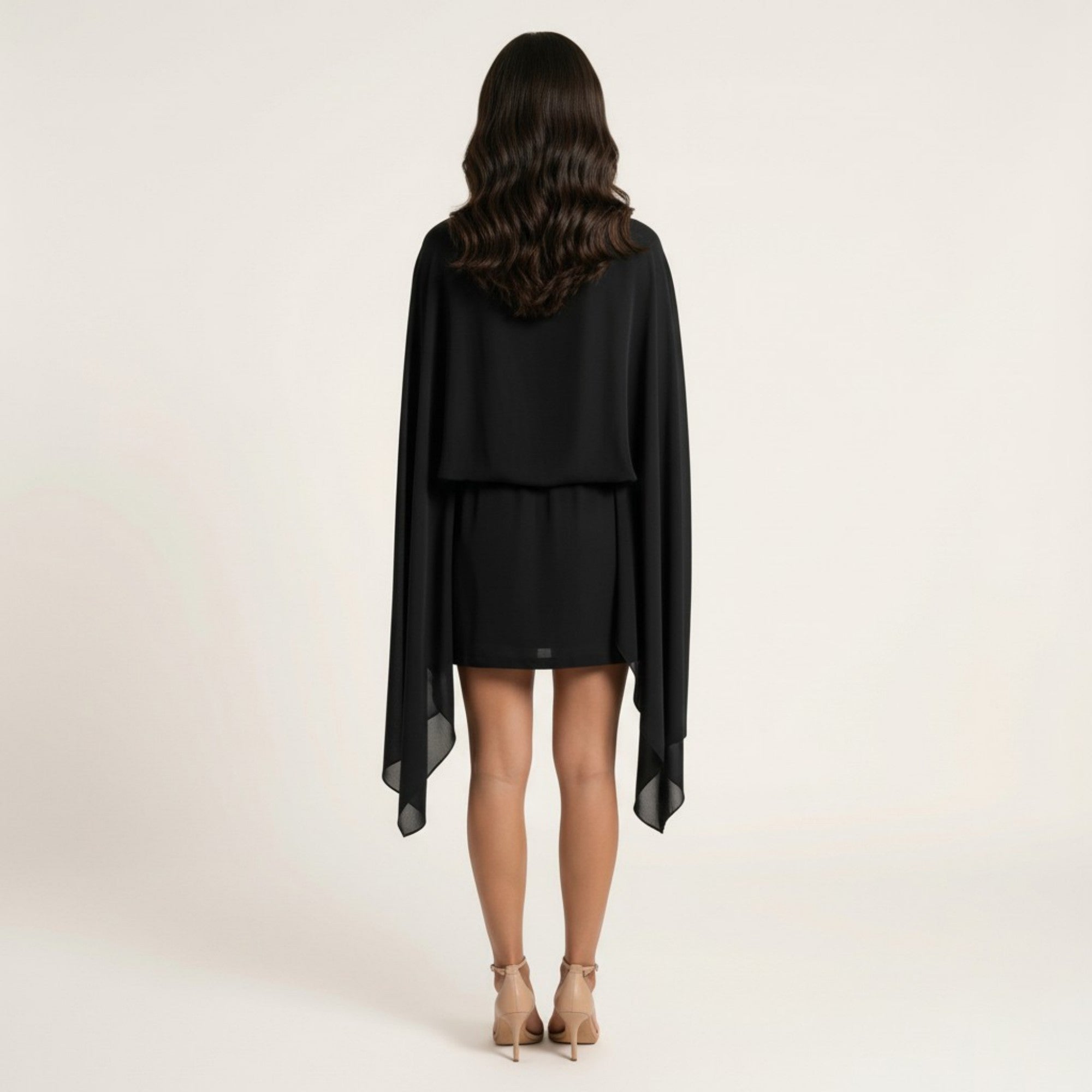 Anna-Kaci Women's Mini Dress with Sheer Draped Long Sleeves and Fitted Skirt Elegant Party Outfit