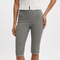 Anna-Kaci Gingham Capri Pants Mid Rise Stretch Fit Cropped Length Slim Silhouette